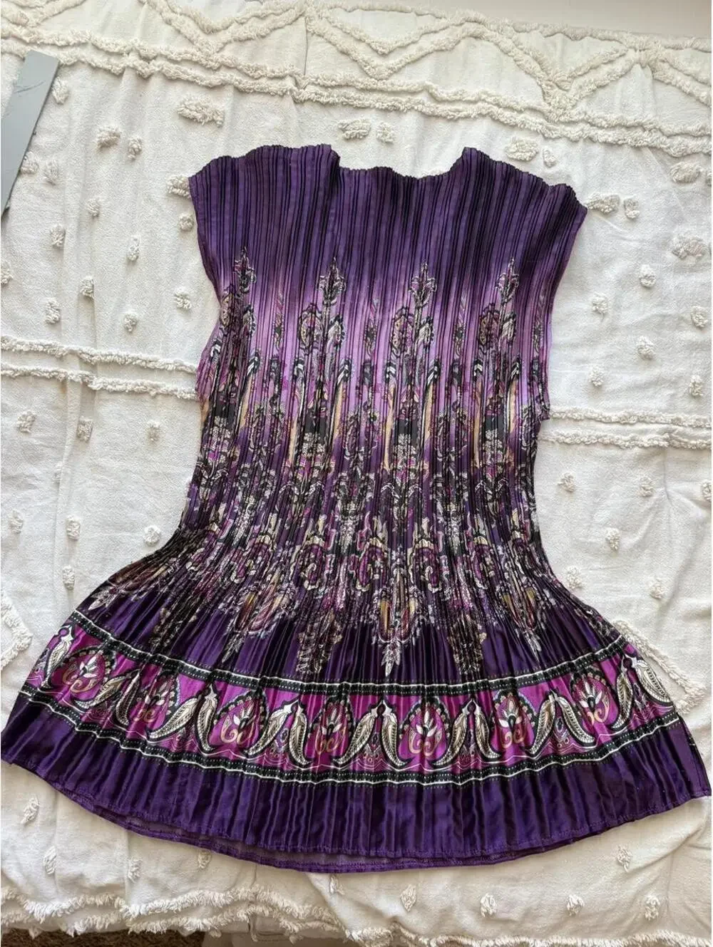Purple Accordion Pleated Paisley Tunic Top